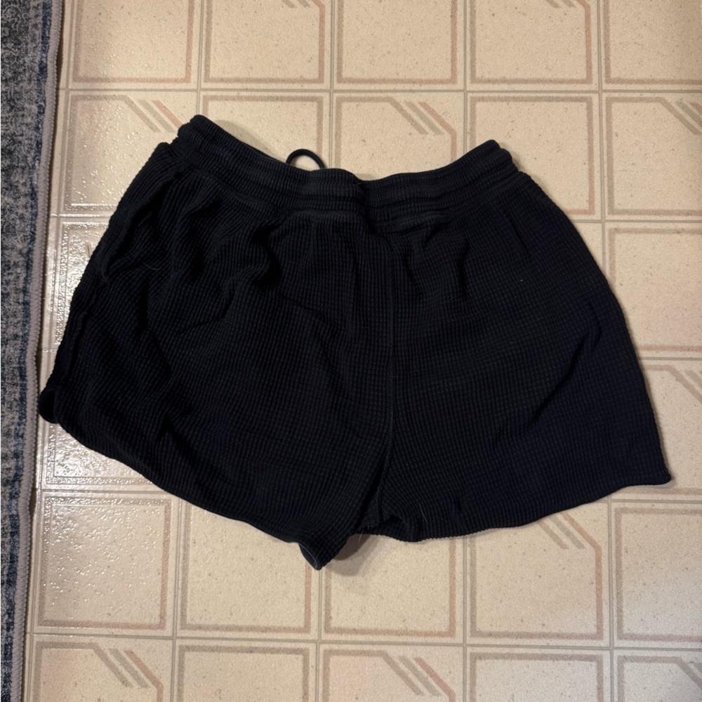 Black Waffle Knit Shorts